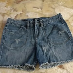 Distressed denim shorts
